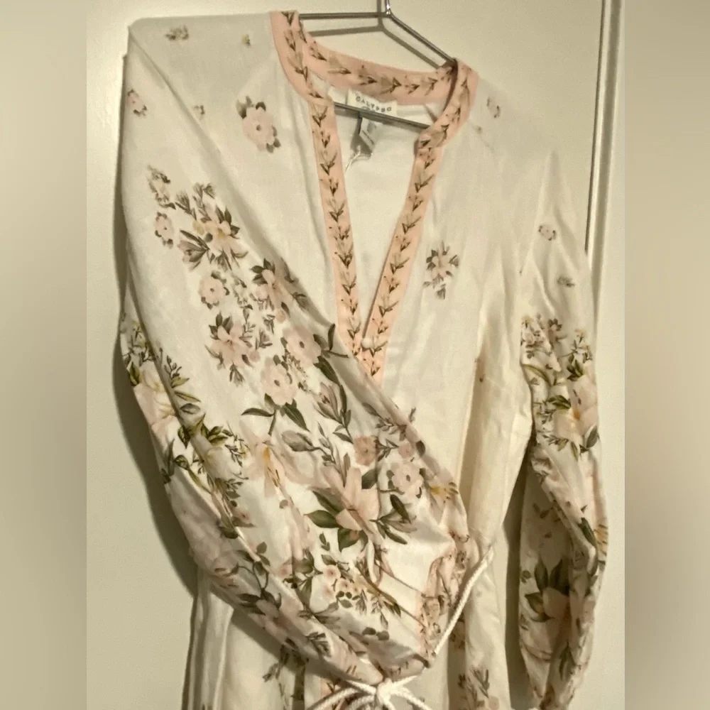 Calypso St. Barth Linen Cream Floral Long-Sleeve Midi Dress L - Picture 7 of 11